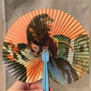 Vintage Lion Fan - Colorful, Folding